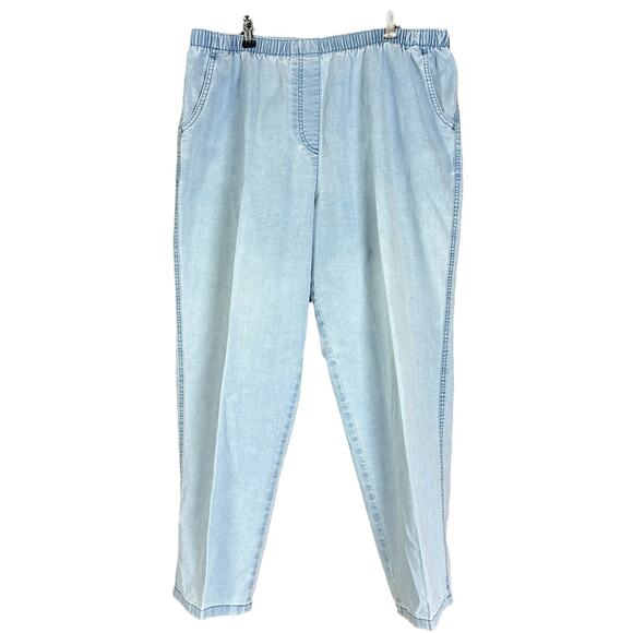 Alison Daley Pants Petite Women Sz 14P Light Blue Chambray Elastic Waist Pull On - Picture 1 of 11